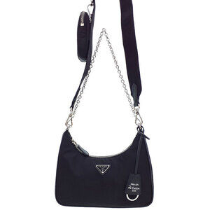 Prada ReEdition 2005 Saffiano Leather Chain Shoulder Bag Black